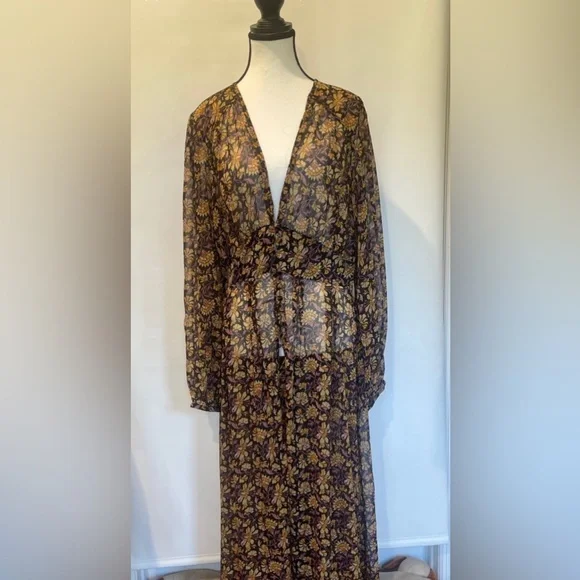 FREE PEOPLE VALERIE DUSTER MAXI SHIRT TOP LARGE - Picture 2 of 5